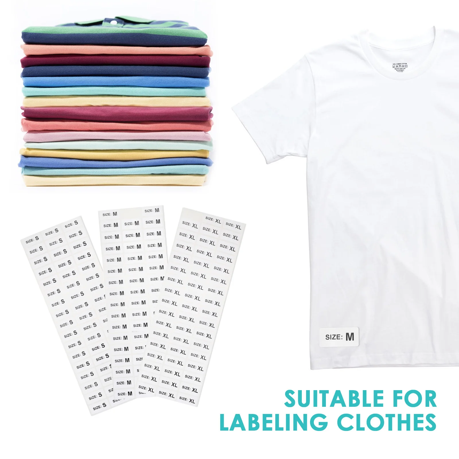 

2500 шт. наклейки с этикетками, высококачественный бумажный материал для сортировки одежды, 5 размеров, полный набор наклеек с размером