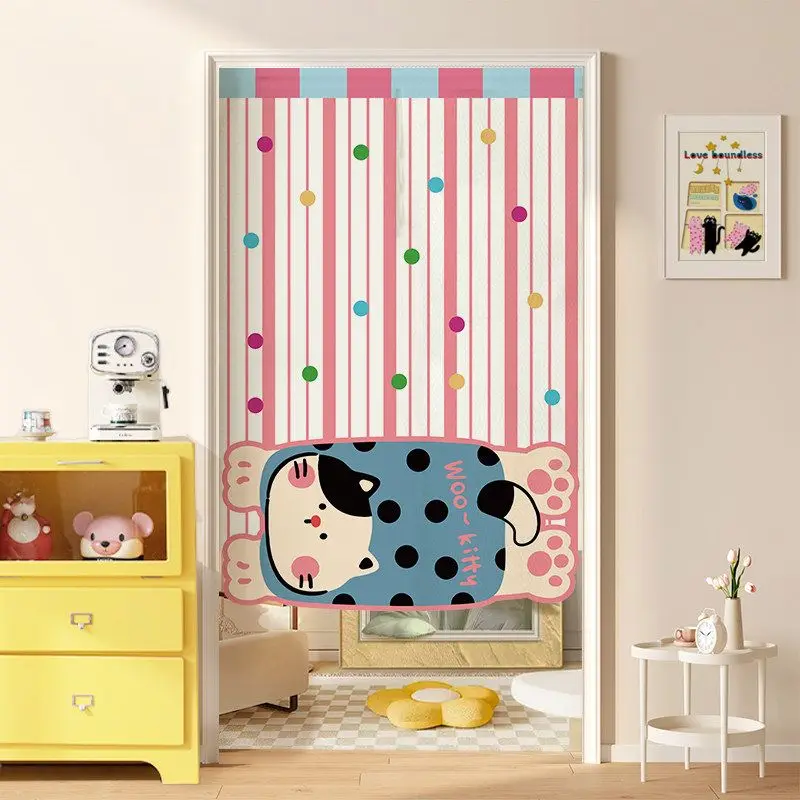 VIKAMA Japanese Chubby Cat Print Noren Doorway Curtain Room Divider Privacy Tapestry for Girls Bedroom Warm Home Decor
