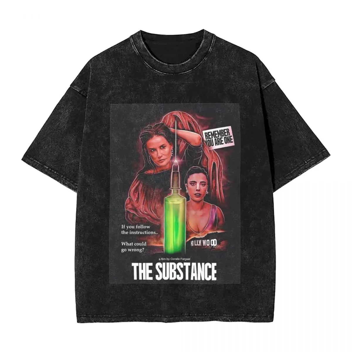 

Streetwear Washed T-Shirt The Sustance Horror 2024 Cotton T-Shirts Hippie Tshirt for Mens Beach Y2K Retro Casual Tees