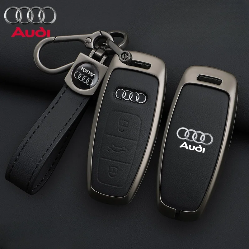 Metal Leather Car Key Case Cover Shell For Audi Q8 RSQ8 A6 C8 S6 RS6 A7 S7 RS7 A3 8Y A8 D5 4N RS E-tron GT Q4 Q7 4M Accessories