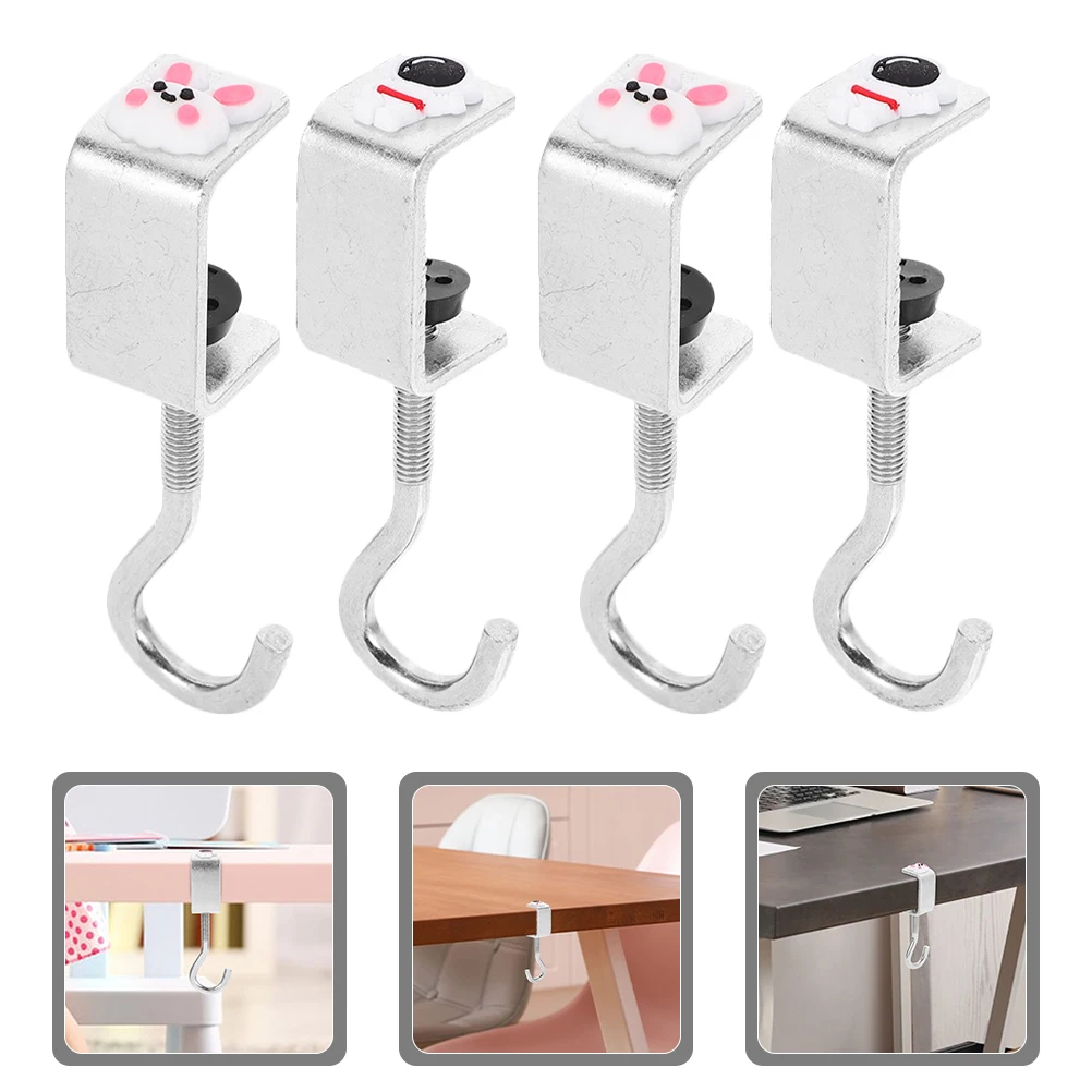 

4pcs Bookbag Hook Adjustable Desk Bag Hanger Metal Clip Holder For Backpack Purse Handbag Student Office Table Use Organizer