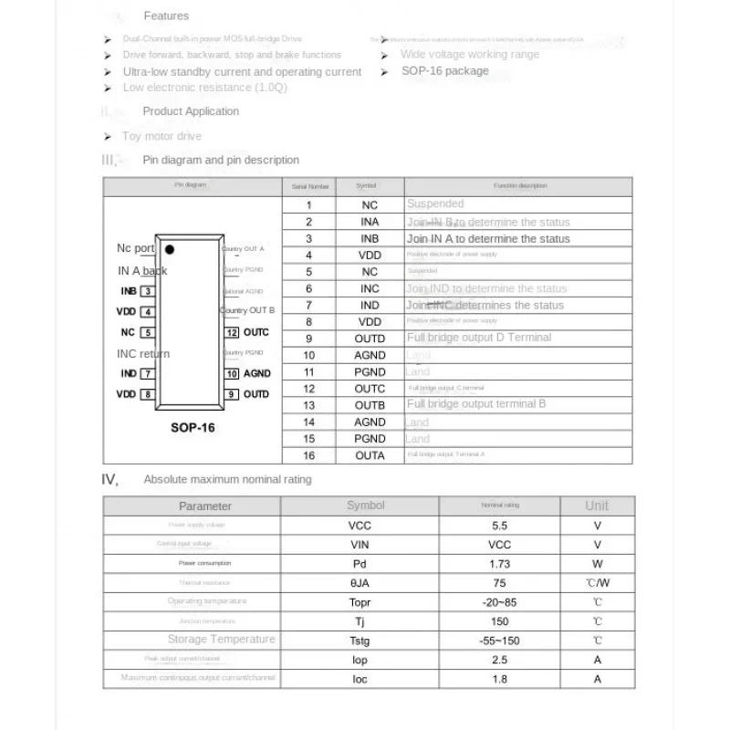 10PCS/LOT TC1508S SOP16 1508S Dual Channel DC Motor Driver Toy Motor Drive IC Dual Channel DC Motor Driver