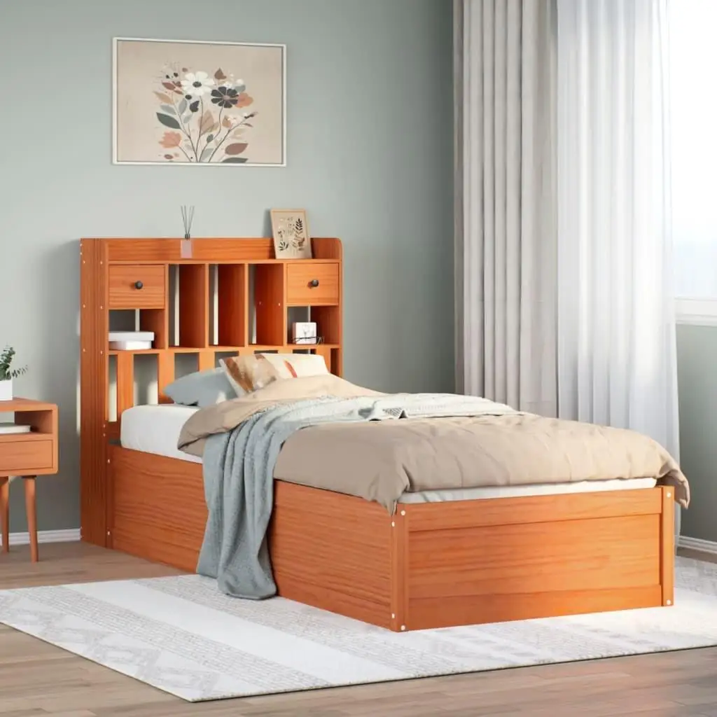 Solid Pine Bed Frame 90x190 cm - Wax Brown Finish, Single Size, No Mattress Included