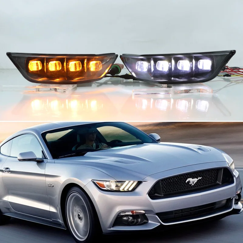 

For Ford Mustang 2015 2016 2017 12V LED Daylights Yellow Turning Signal DRL Car LED Daytime Running Light Auto Foglamps