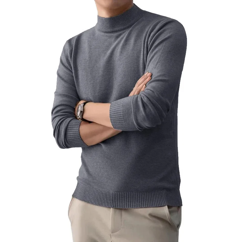 

Мужской свитер в базовом стиле с воротником-стойкой, однотонный, приталенный, повседневный, теплый трикотаж, высокоэластичный, классический, уютный, мягкий вязаный пуловер