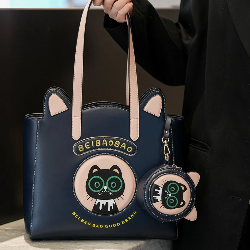 Women's Bag  PU Leather Cute Cartoon Animal Pattern Tote Bag Underarm Female Luxury Shoulder Handbag Leisure Shopping Bag
