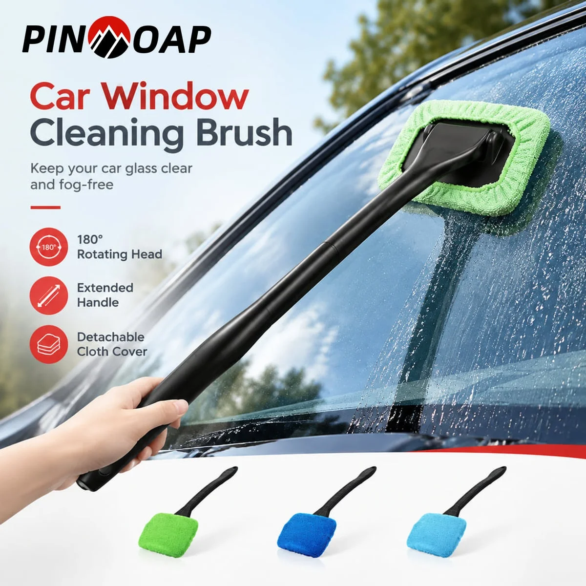 PINMOAP 1PC Car Window Cleaning Brush 180° Rotating Long Handle Microfiber Windshield Brush For Interior Glass Defogger
