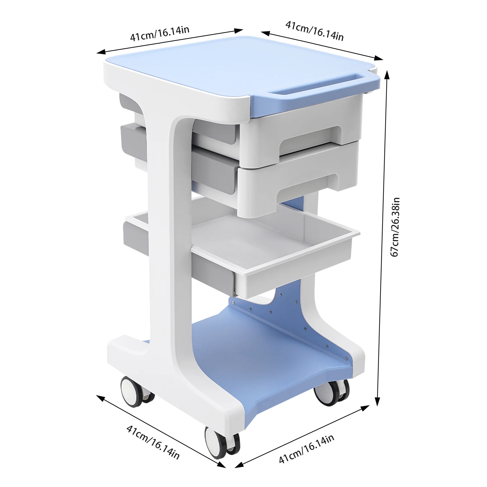 3 Layers ABS Trolley with 2 Drawers Mobile Medical Beauty Salon Storage Cart Shelf Load Capacity 50KG