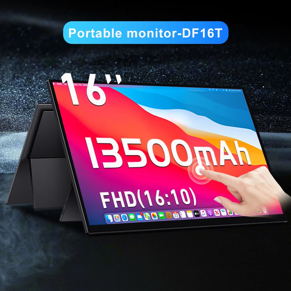 VCHANCE 16'' FHD Portable Monitor 13500mAh Built-in Battery 100%sRGB Traveling Display for Macbook Laptop Phone Switch PS5 Xbox