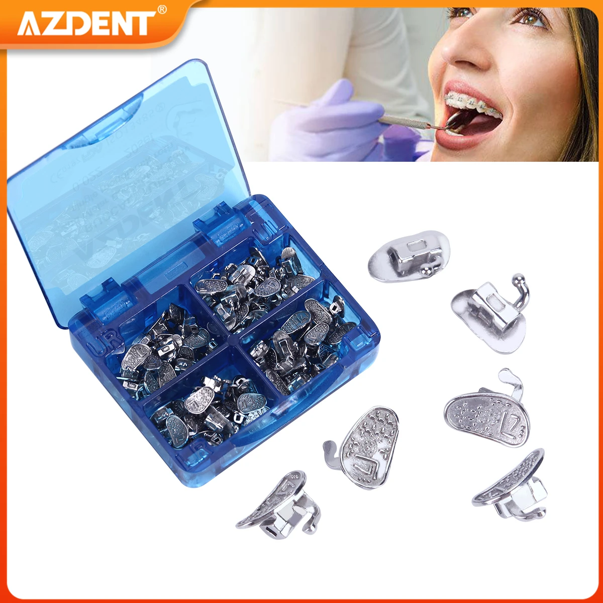 AZDENT 20Sets Dental Orthodontic Buccal Tube MIM Monoblock 1st 2nd Molar Bondable Single Non-Convertible MBT Roth 0.022 0.018