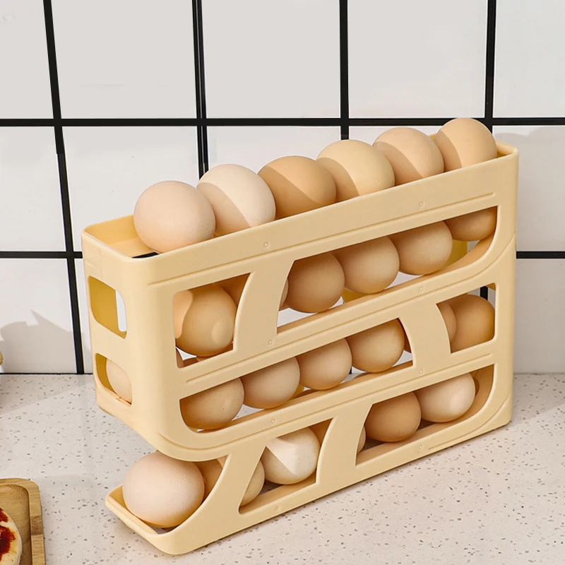 1pc Rolling Egg Dispenser Refrigerator Organizers Containers 4 Layer Storage Box Automatic Sliding Spiral Holder Kitchen Gadgets