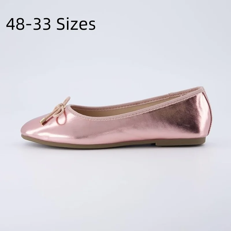 

Women Special Material Flats Round Toe Patchwork Shoes Wide Fits In Purple Gold Silver Plus Sizes 33-48 Bow-Knot Ballet Slip-Ons