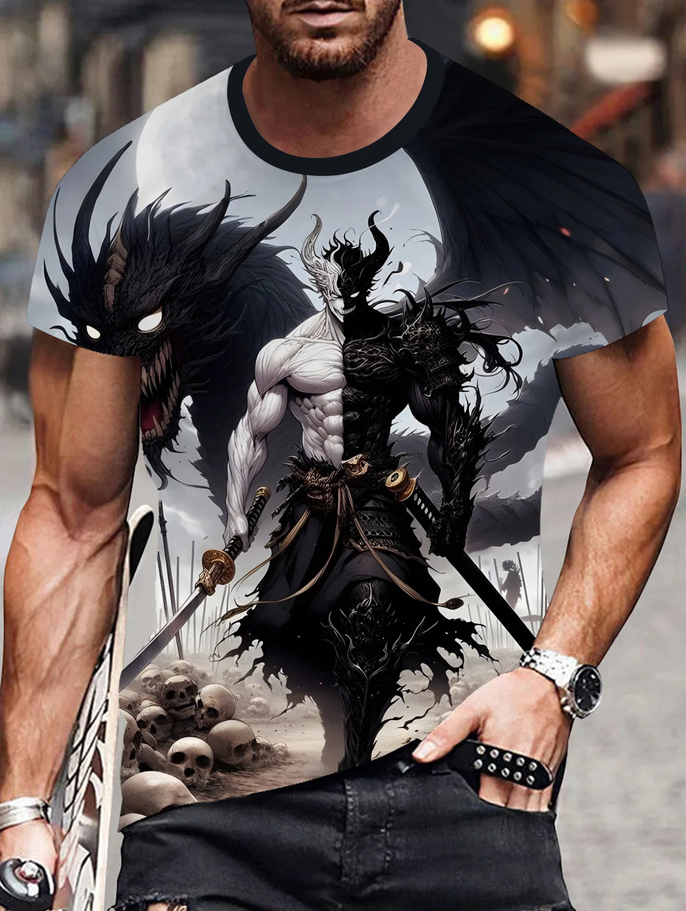 Funny 3D Cattle Warrior Print Men's T Shirt Hip Hop Trend Harajuku Streetwear Casual O-neck Short Sleeve Tops Fashion Skull Tees
