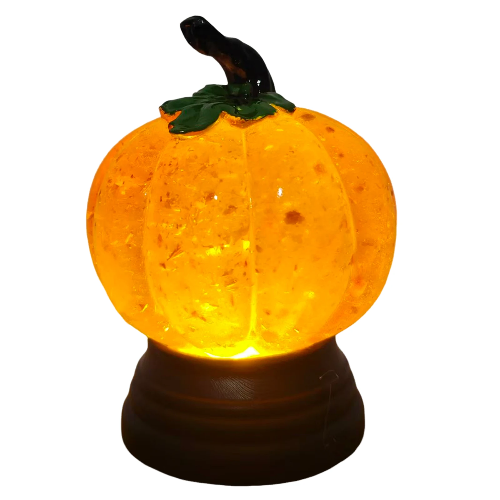 Lighted Glitter Pumpkin Snow Globe Gold Flakes Warm LED Halloween Thanksgiving Decor