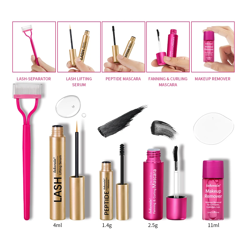 Lash Lifting Serum Set Peptide Mascara Fanning  Curling Mascara removes eye makeup Lash-separator eyelash extensions makeup set