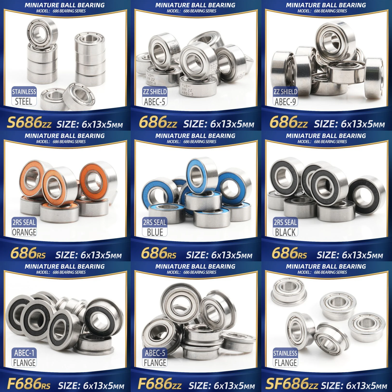 FUSHI 686 ZZ Bearing 6x13x5 MM 10Pcs 686ZZ RS 2RS 686Open Handpiece Bearings For Video Card High Speed For Motor
