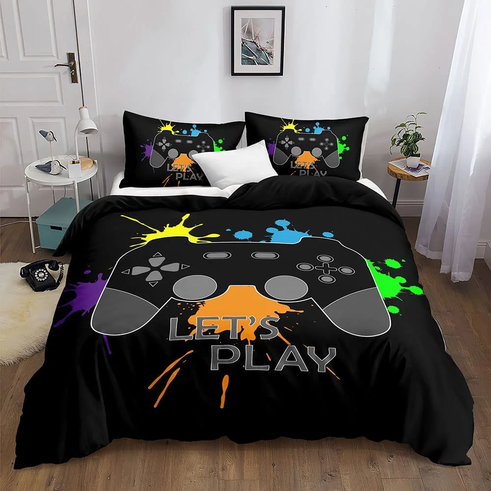 Gamer Bedding Sets for Boys Gaming Duvet Cover Set Video Games Comforter Cover Playstation Designs Bed Set with Pillowcase