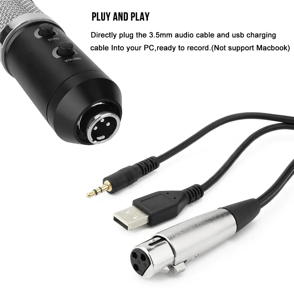 Condenser Microphone For Computer Studio Profesionales 3.5mm Wired Stand USB Mic For Camera