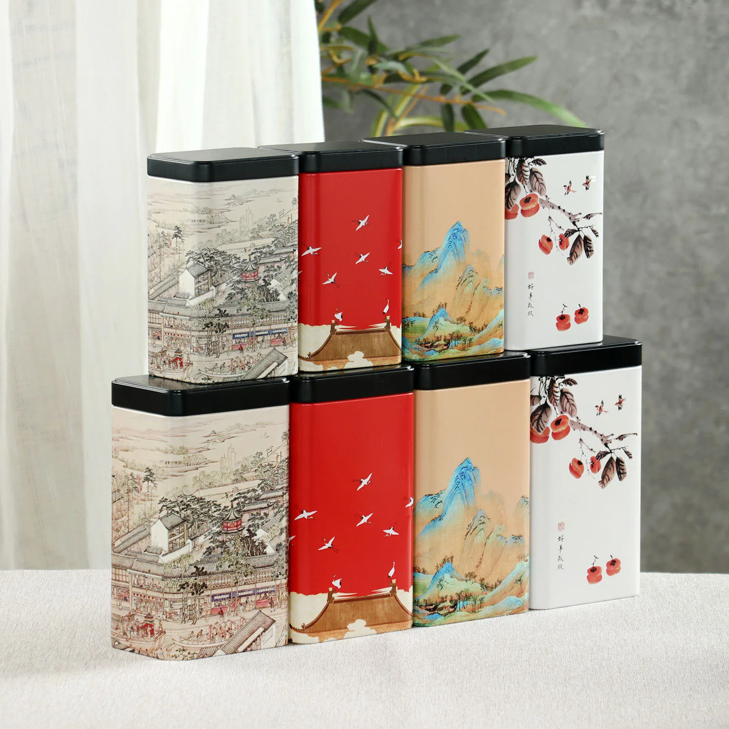 High-grade Tea Packaging Iron Boxes Chinese Style Tinplate Box Rectangle Tea Seales Jars Travel Protable Tea Storage Iron Boxes