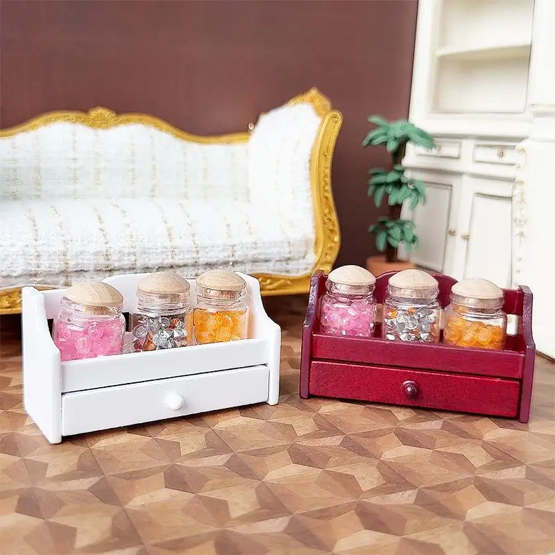 

1:12 Mini Kitchen Storage Rack - Wooden Shelf with 6 Mini Jars for Dollhouse Displays, Ready-to-Use Decor