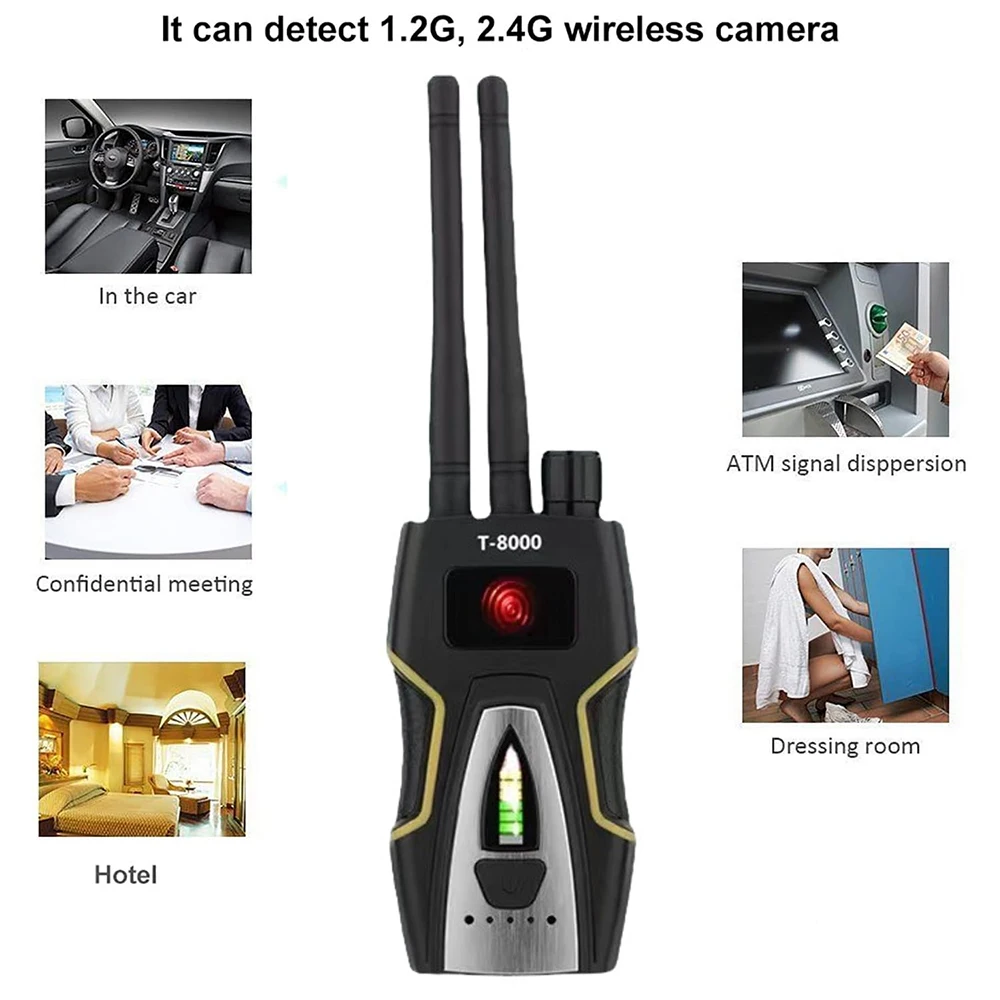 PEGATAH Anti Candid Camera Detector Dual Antenna RF Signal Detect GSM Audio Finder GPS Tracker Scan Detector Anti-spy Bug T-8000