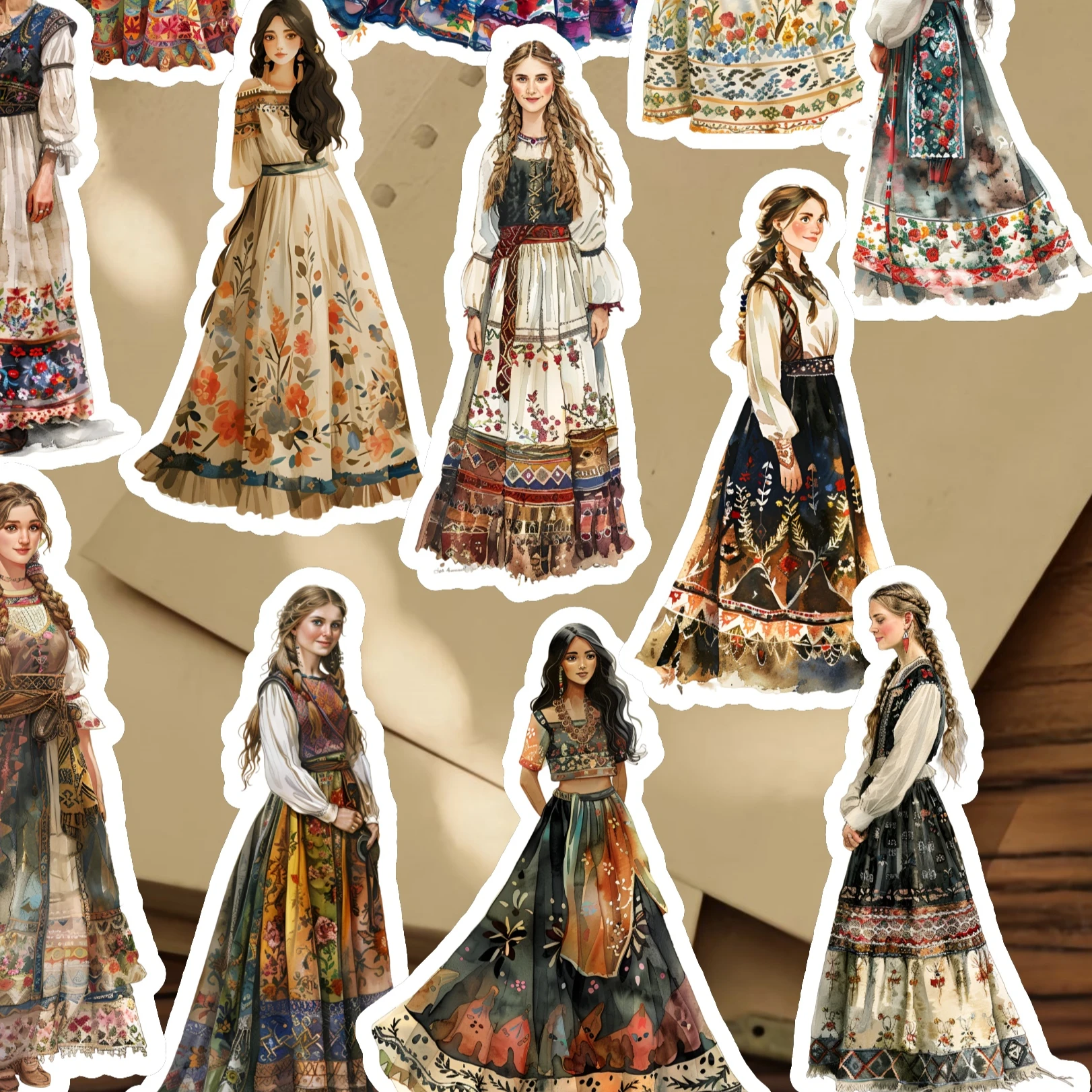 16pcs Creative Kawaii Self-made Retro Traditional Women Stickers Beautiful/decorative Sticker /DIY Craft Photo Albums Waterproof