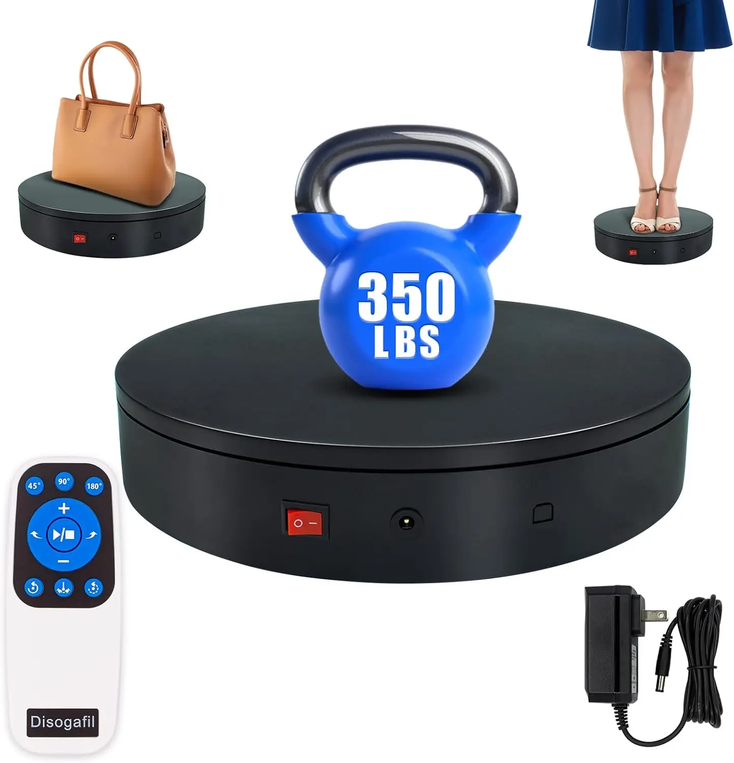 

Вращающаяся подставка для дисплеев с электроприводом, 12,6 дюйма, грузоподъемность 350 фунтов, с пультом ДУ для фотосъемки