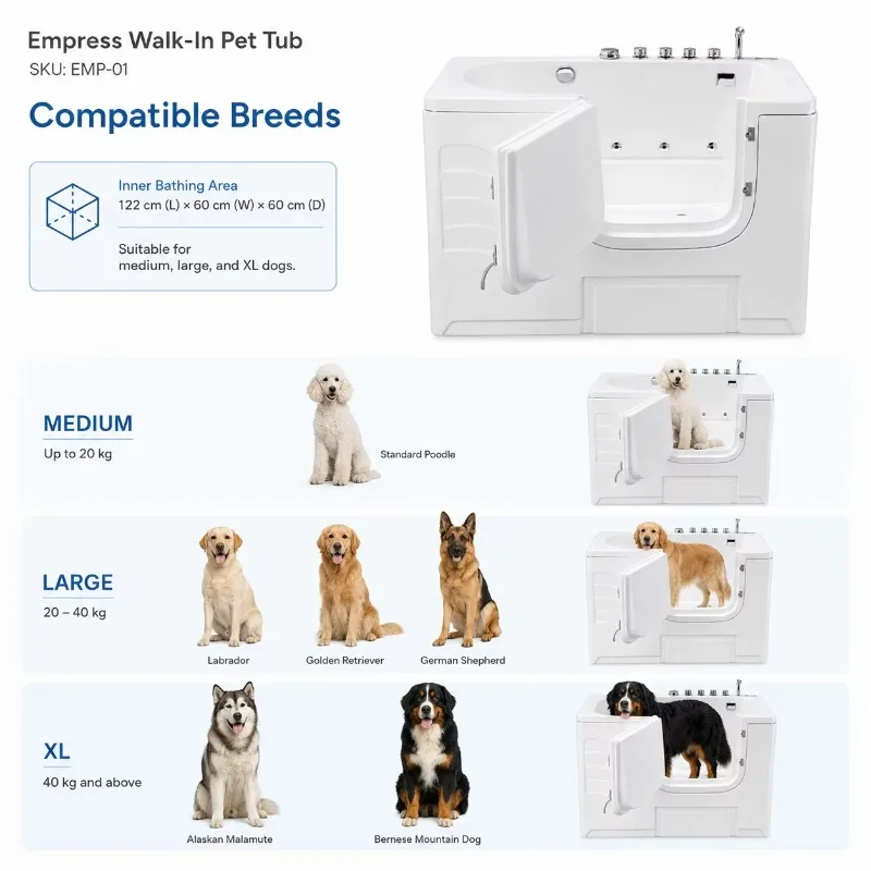 Walk-in Low-Threshold Zero-Lifting Floor-Level Acrylic Electric Lift Dog Bath