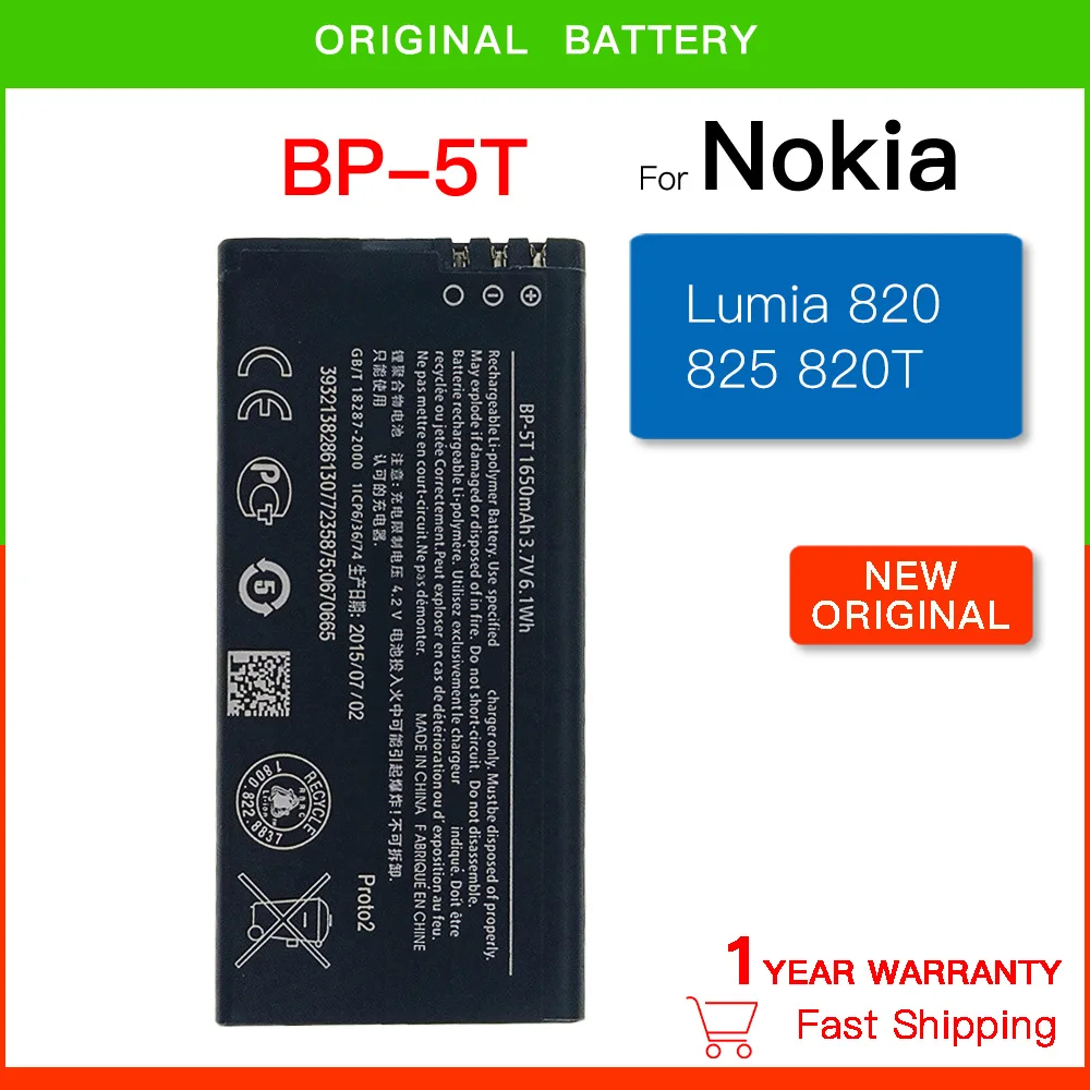 

Original BP-5T 1650mAh Replacement Battery For Nokia Lumia 820 825 Lumia 820T Lumia 820.2 RM-878 BP5T BP 5T Batteria