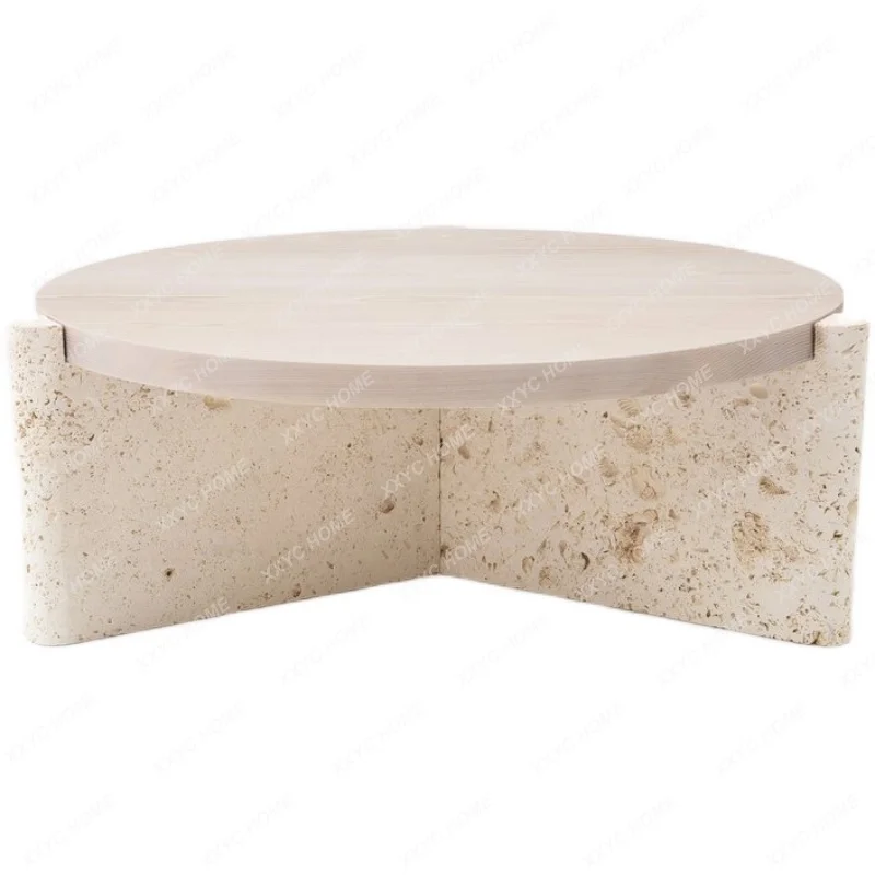 AA minimalist solid wood marble coffee table living room sofa round white hole stone tea table coffee table