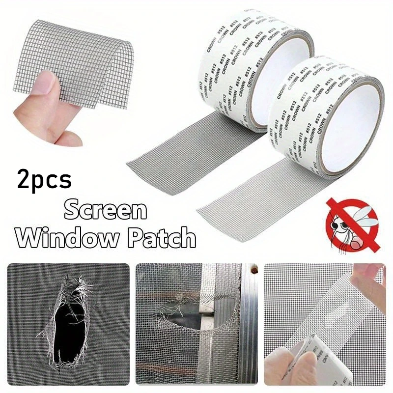 2 PCS Window Screen Mosquito Net Repair Tape Self-adhesive Covering Wire Mesh Tape Seal for Window Door Tears Holes Patch Repair