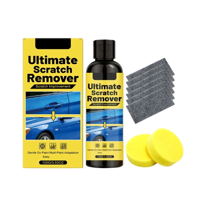 Complete 100G Car Paint Scratch Fix Compound with 2 Sponges and 6 Cloths for All Vehicles Easy Use Quick Touch up