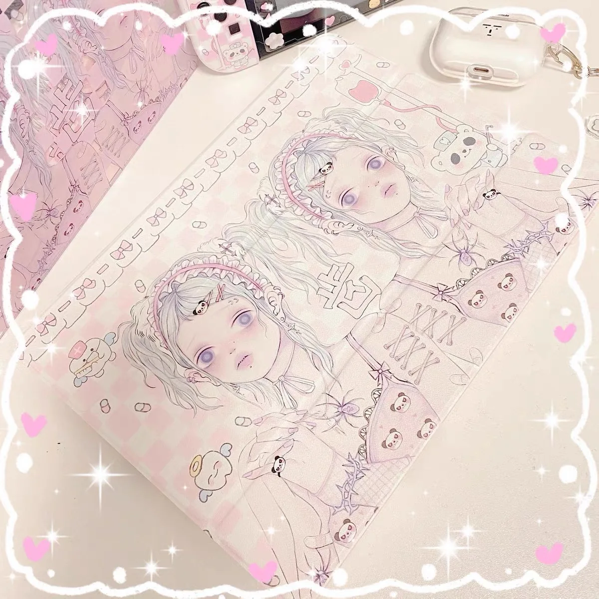 Funda rosa original, adecuada para ipad, funda de material acrílico triple