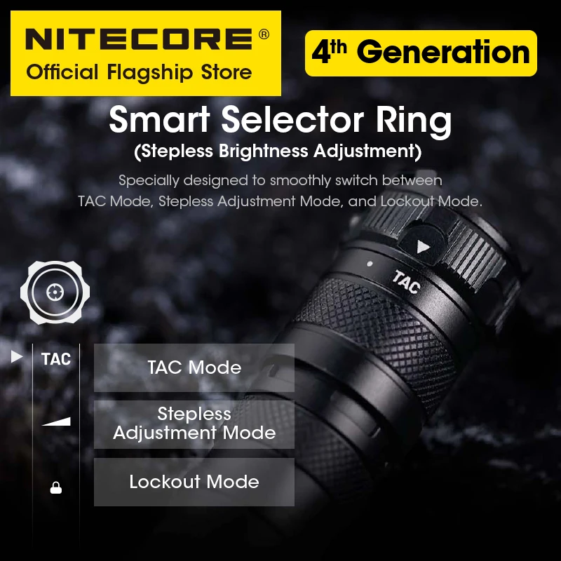 NITECORE SRT7i USB-C Rechargeable Tactical Flashlight SmartRing Stepless Brightness Adjustment Troch Light, NL2150HPi Battery