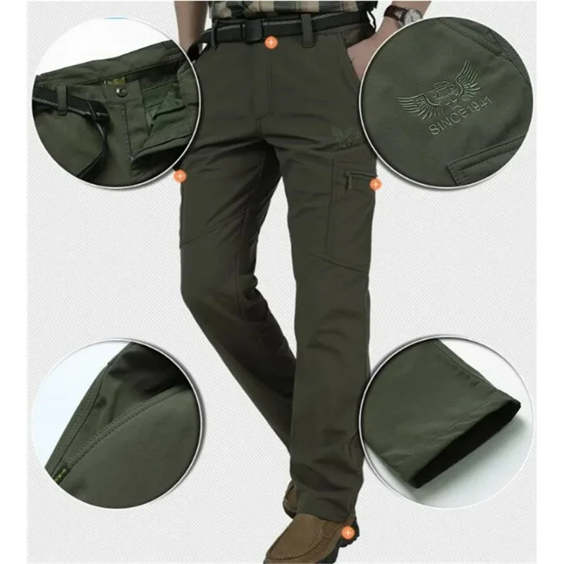 

Men's Fleece Tactical Pants Winter Warm Cargo Pant Military SoftShell Work Trousers Thick Warm Waterproof Pants M-4XL