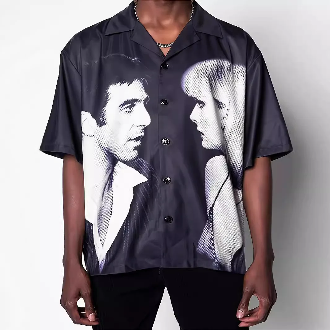

Summer Hot Sale Streetwear Me and You Button Down Shirt Loose Plus Size Fit Printed Men's Women's casual short sleeve shirts
