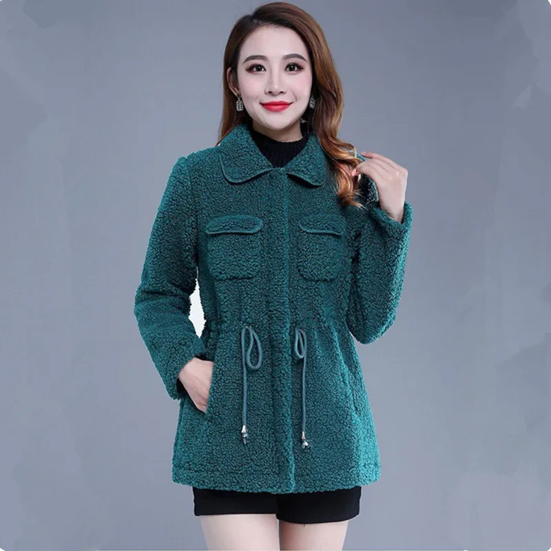 Kunst pelz Mantel Damenmode Schnür Reiß verschluss Tasche schlanke Damen Oberbekleidung Lamm wolle Granulat Fleece Herbst Winter Pelz jacke 551