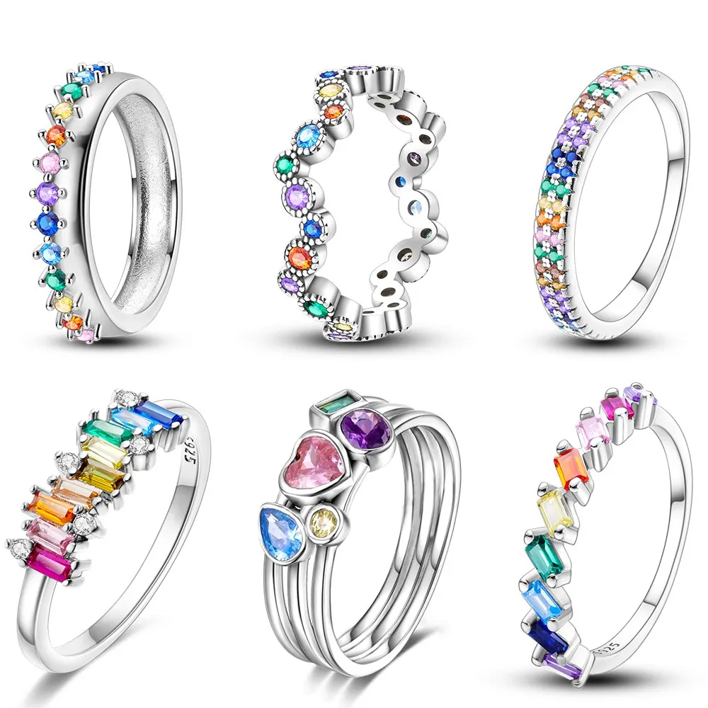 Silver Colors Colored Gemstone Ring Luxury Jewelry Gift for Female Girl Party Original Fashion Jewelry Making