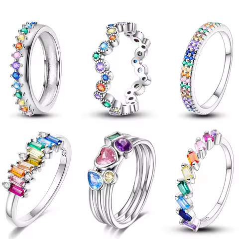 Silver Colors Colored Gemstone Ring Luxury Jewelry Gift for Female Girl Party Original Fashion Jewelry Making