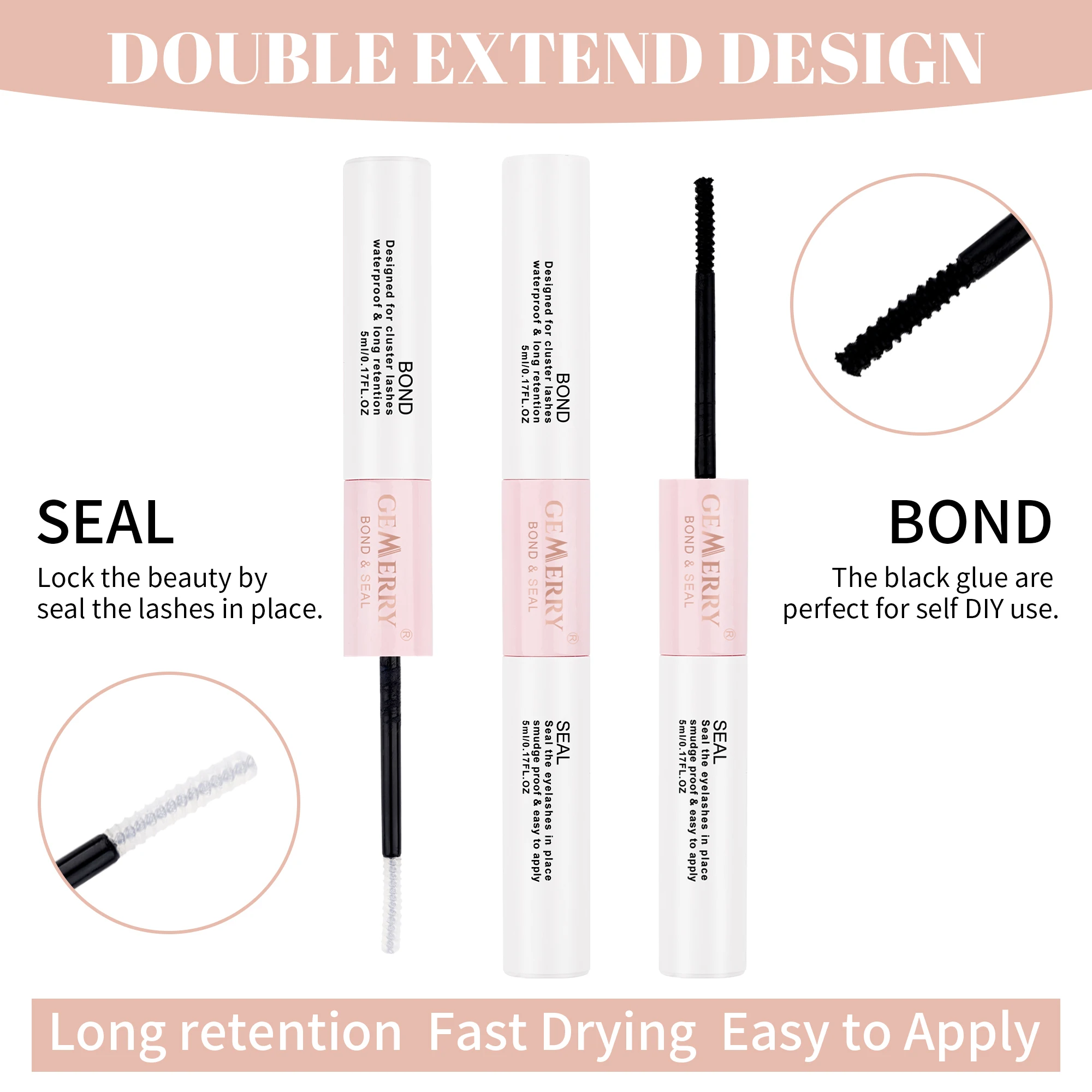 GEMERRY Lash Bond and Seal Cluster Lash Glue 2in1 for DIY Eyelash Extension Long Retention Waterproof Glue for Lash Clusters 5ml