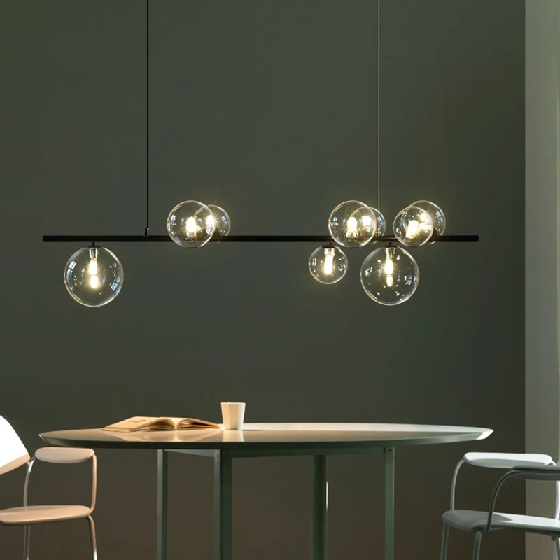 Modern Black Glass Chandelier For Dining Room Kitchen Bedroom Glass Ball Hanging Pendant Lamp Nordic Design Indoor Deco Light