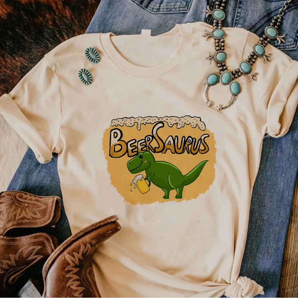 Dinosaur Beer Tee women comic Japanese top girl designer funny clothing