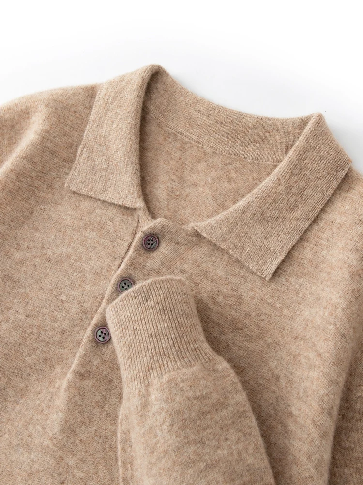 ANGEL Men's POLO Collar Sweater Long Sleeve Business Pullovers 100% Merino Wool Knitwear Autumn Winter Thick Shirt Basic Clothes