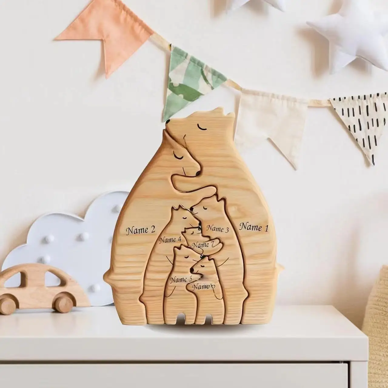 Custom Name Wooden Bear Home Art Puzzle Personalized Birthday Gift Art Puzzle Home Decor Christmas Thanksgiving Mom Home Gifts