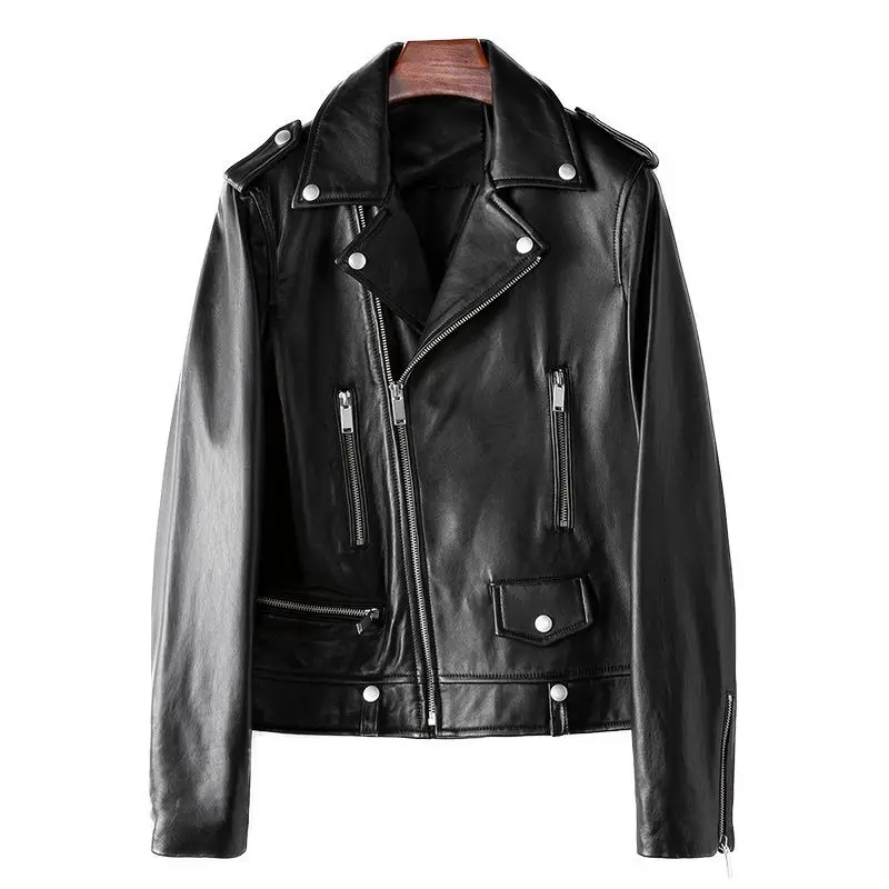 A small amount of clothing, 100% sheepskin, Haining, 2024 spring new leather jacket, fashionable leather motorcycle style