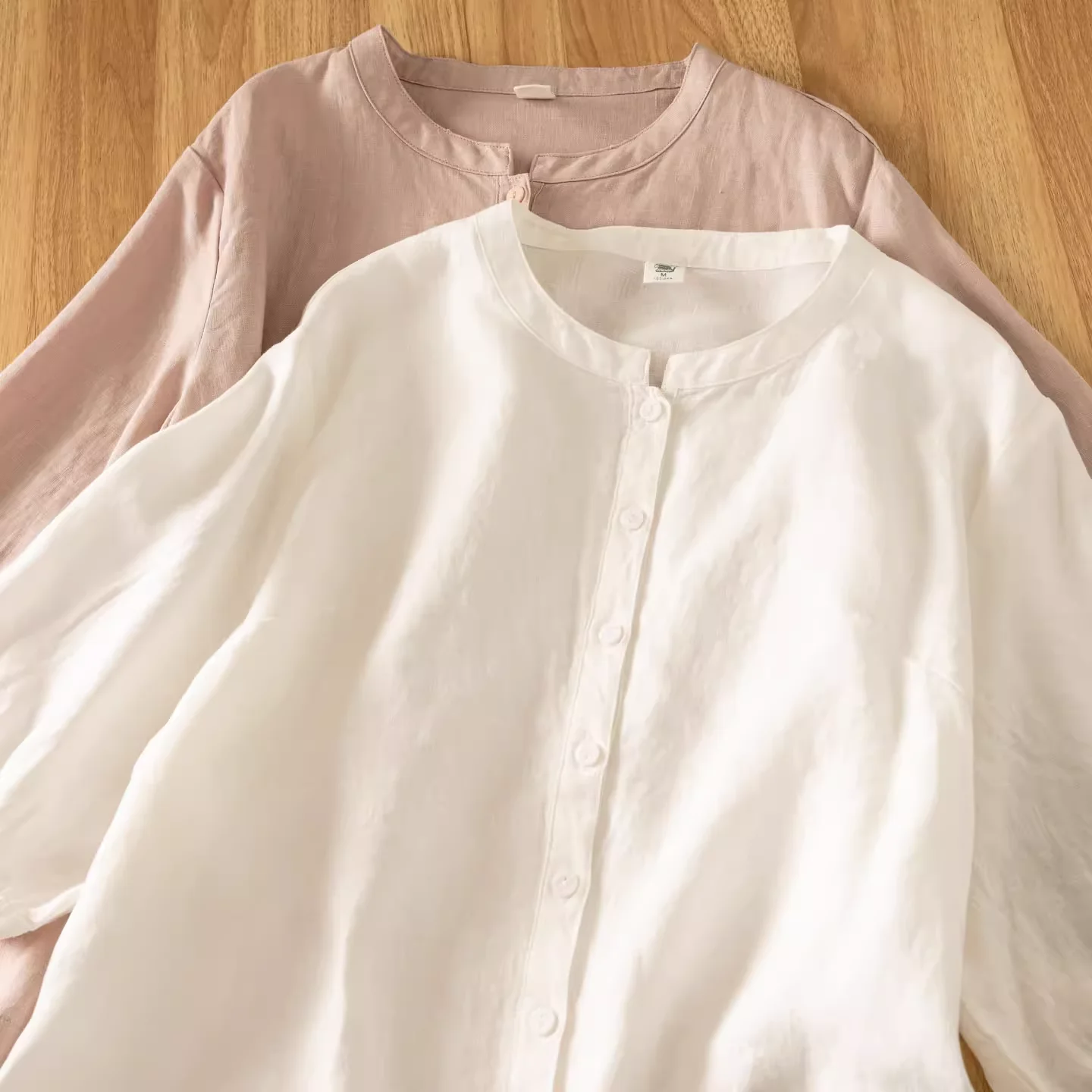 

2025 Woman summer clothes 100% pure linen solid shirts and blouses elegant woman top breathable lady clothes