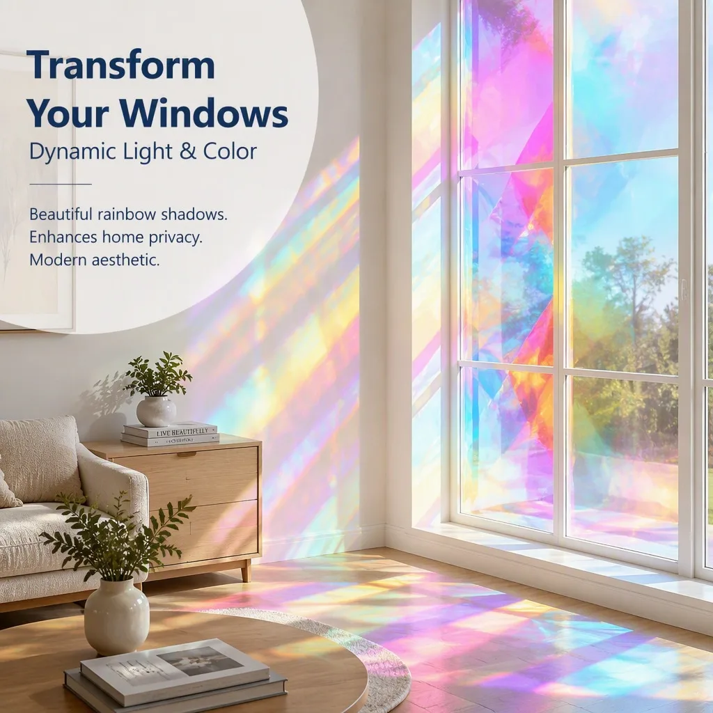 Rainbow Dichroic Chameleon Privacy Window Film Static Cling Removable UV Protection for Car Home Office Glass