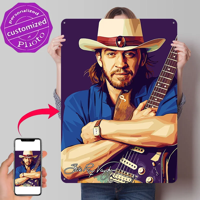 Stevie Ray Vaughan Portrait Metal Poster Perfect Gift for Fans Lovers Personalized Wall Art Metal Sign for Bar Accessories Decor