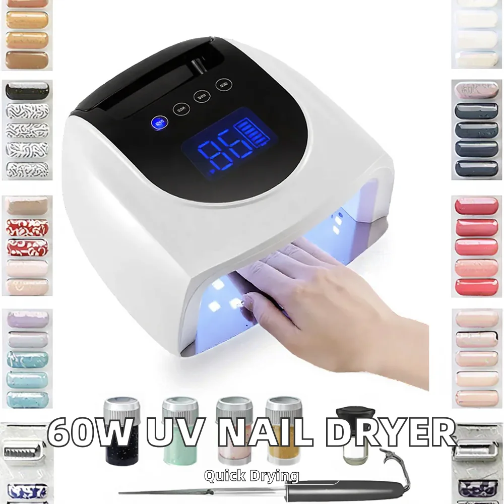 60W Portable Rechargeable Nail Polish Dryer LCD Timer Gel Nails Varnish Drying UV LED Nail Lamp Machine Home & Salon