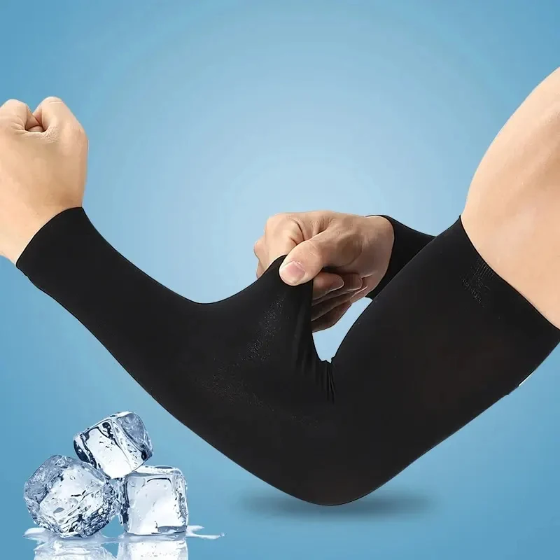 Mangas de brazo deportivas de seda de hielo, protección solar UV para ciclismo, viajes al aire libre, correr, gimnasio, Fitness, Verano